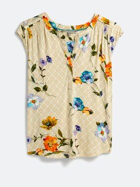 Daniel Rainn Rayli Floral Split Neck Cap Sleeve Knit Top | Size Medium